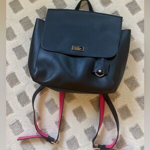 Kate Spade New York Black Leather Flap Closure Top Handle Backpack